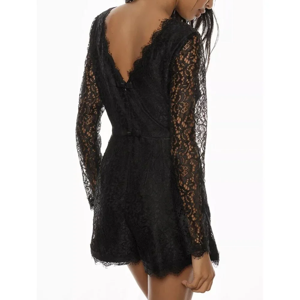 Anthropologie‎ Womens 4 Black Long Sleeve Lace Shorts Romper NWT